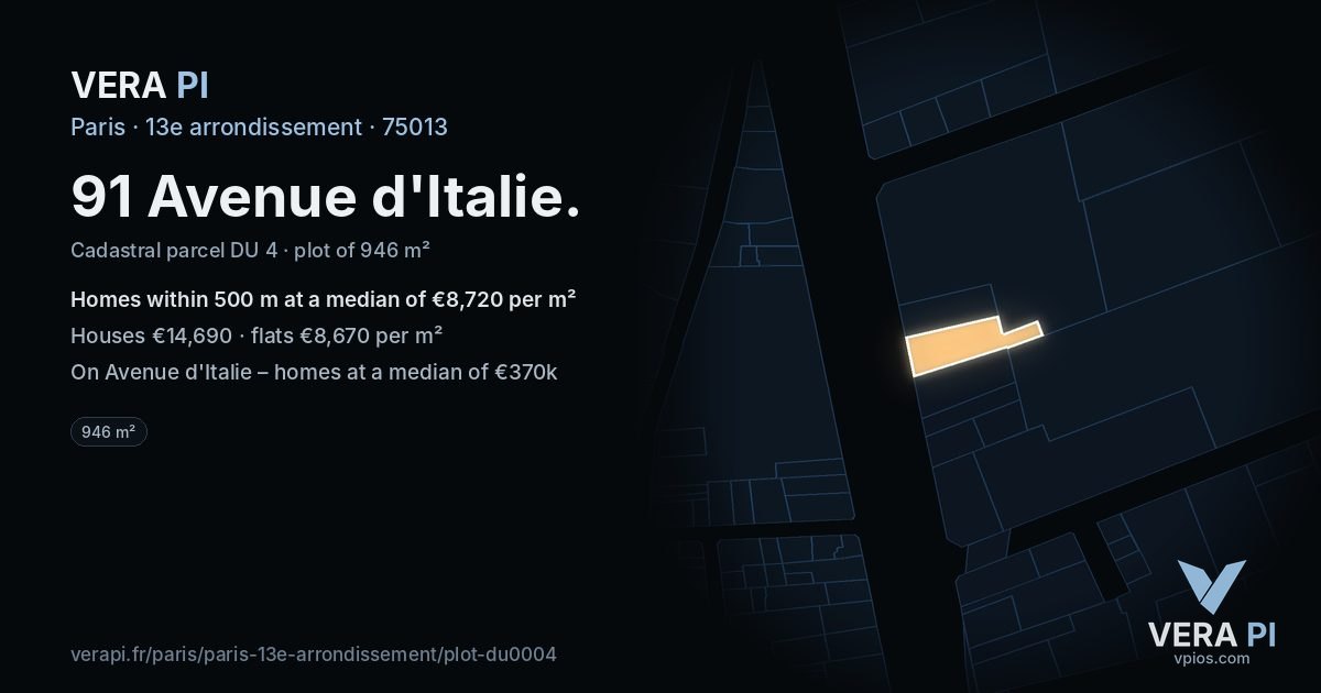 91 Avenue d'Italie, 13e arrondissement at night – the plot lit, the parcels around coloured by the prices near them
