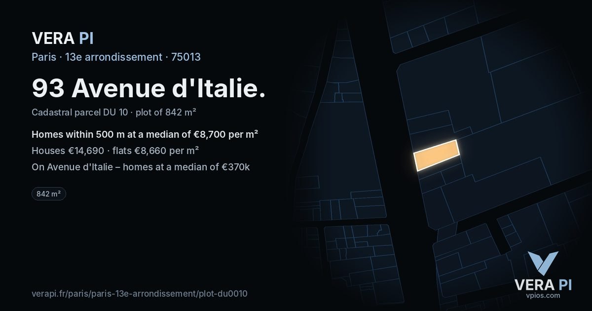 93 Avenue d'Italie, 13e arrondissement at night – the plot lit, the parcels around coloured by the prices near them