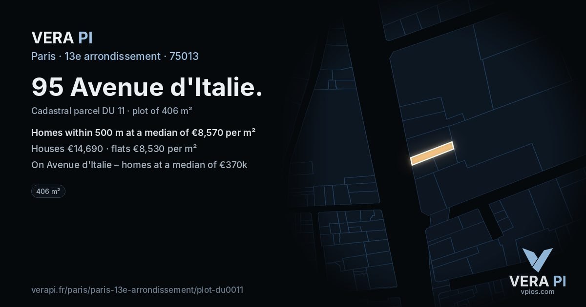 95 Avenue d'Italie, 13e arrondissement at night – the plot lit, the parcels around coloured by the prices near them