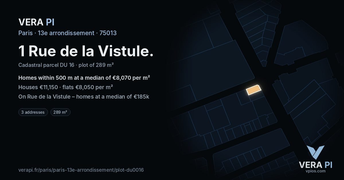 1 Rue de la Vistule, 13e arrondissement at night – the plot lit, the parcels around coloured by the prices near them