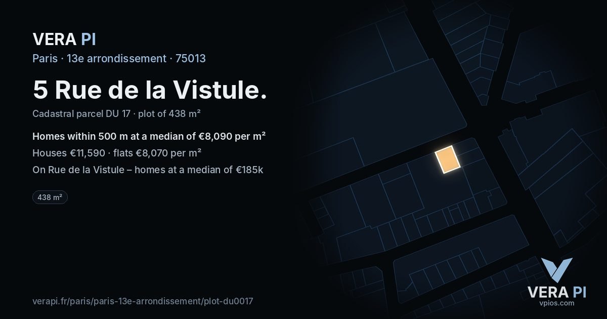 5 Rue de la Vistule, 13e arrondissement at night – the plot lit, the parcels around coloured by the prices near them