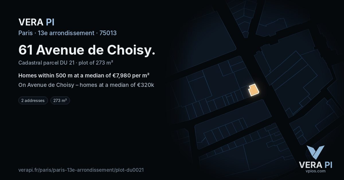 61 Avenue de Choisy, 13e arrondissement at night – the plot lit, the parcels around coloured by the prices near them