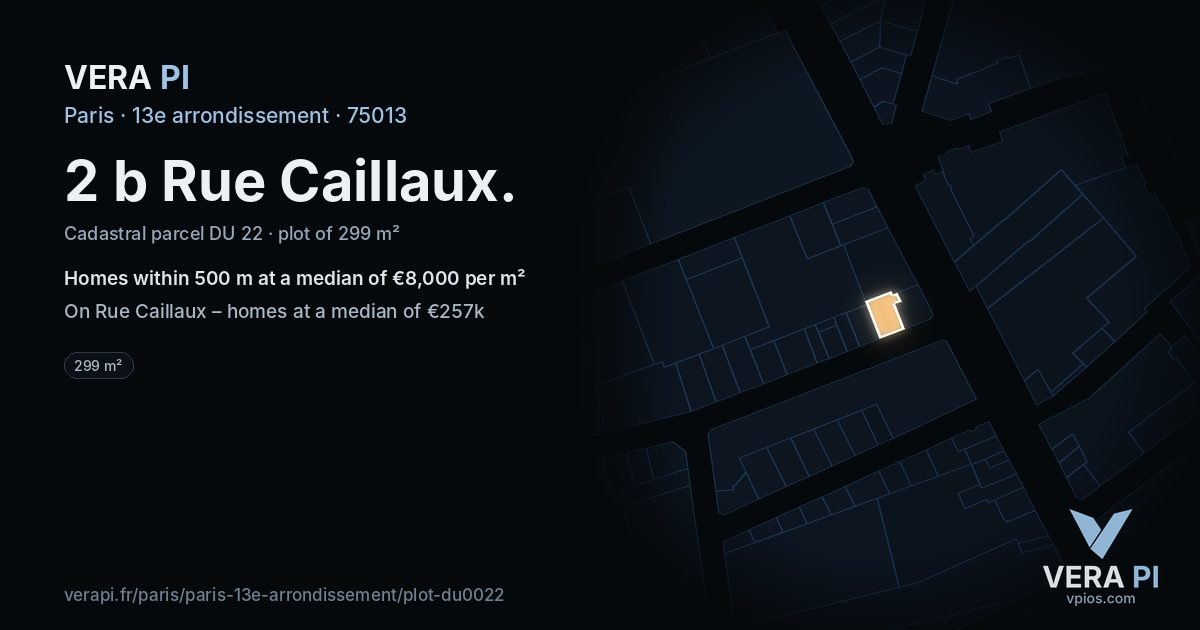 2 b Rue Caillaux, 13e arrondissement at night – the plot lit, the parcels around coloured by the prices near them