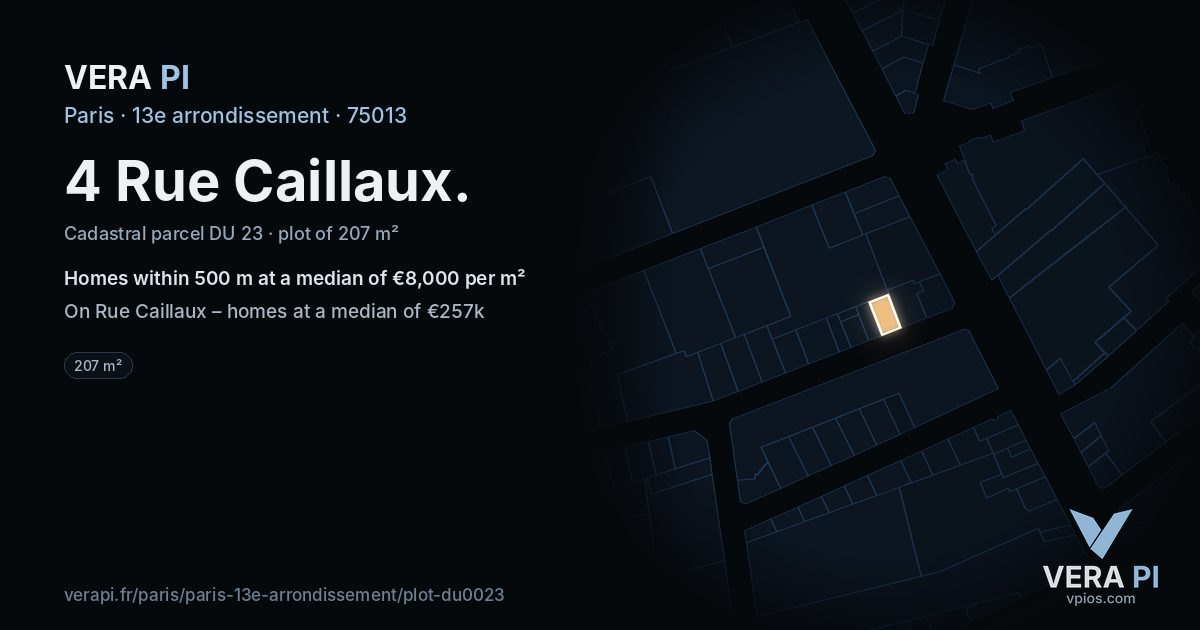4 Rue Caillaux, 13e arrondissement at night – the plot lit, the parcels around coloured by the prices near them