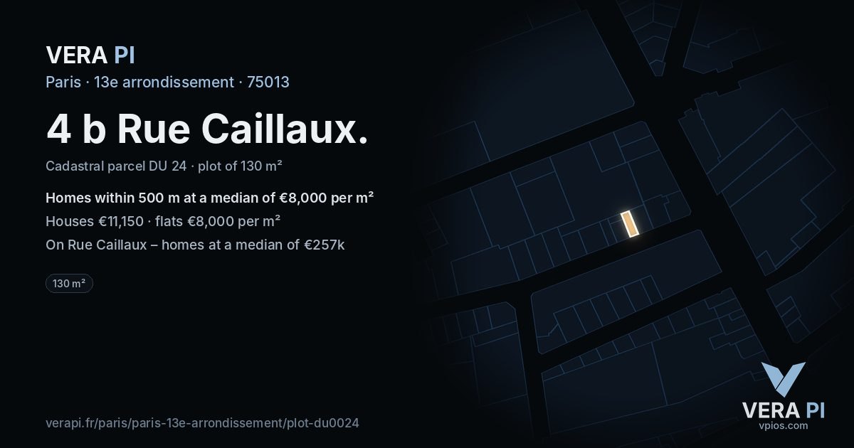 4 b Rue Caillaux, 13e arrondissement at night – the plot lit, the parcels around coloured by the prices near them