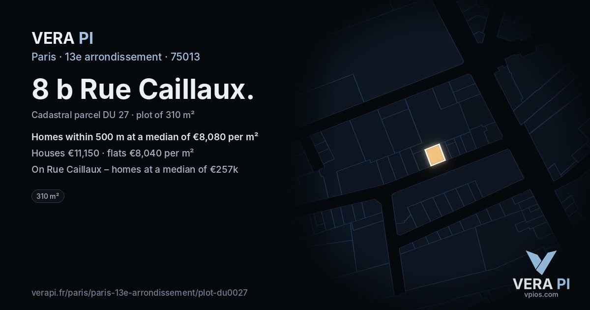 8 b Rue Caillaux, 13e arrondissement at night – the plot lit, the parcels around coloured by the prices near them