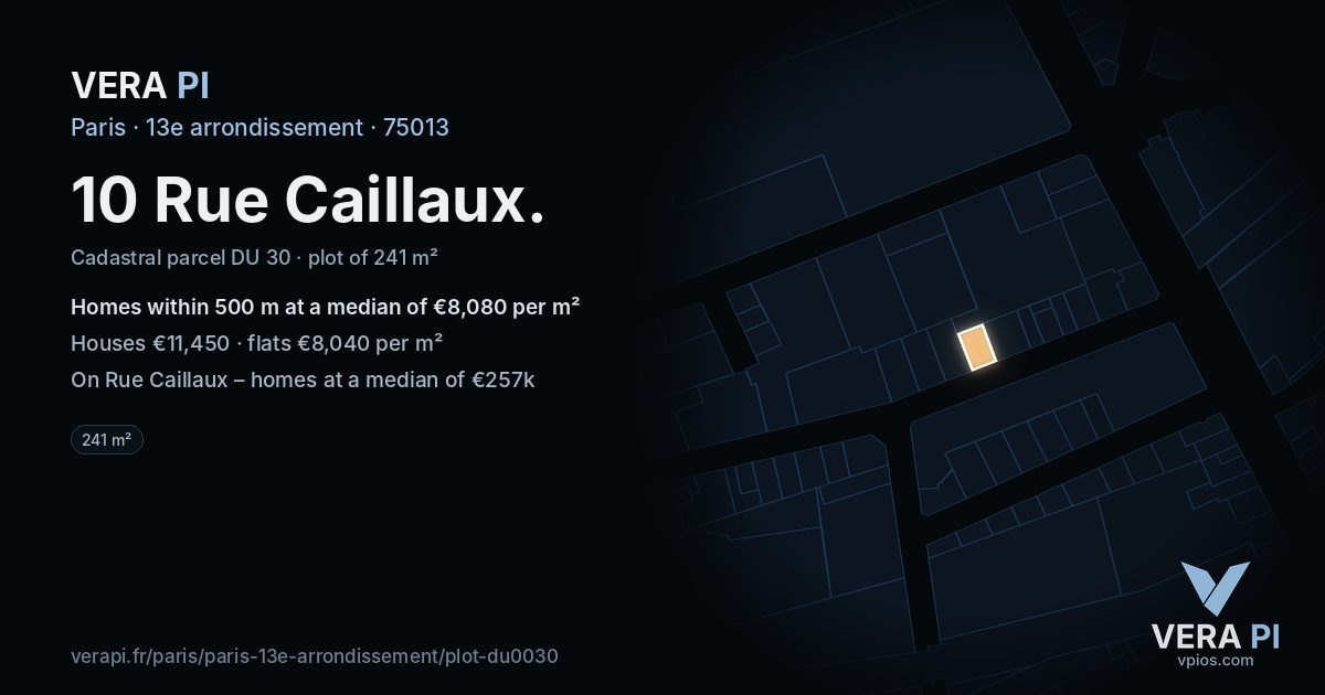 10 Rue Caillaux, 13e arrondissement at night – the plot lit, the parcels around coloured by the prices near them