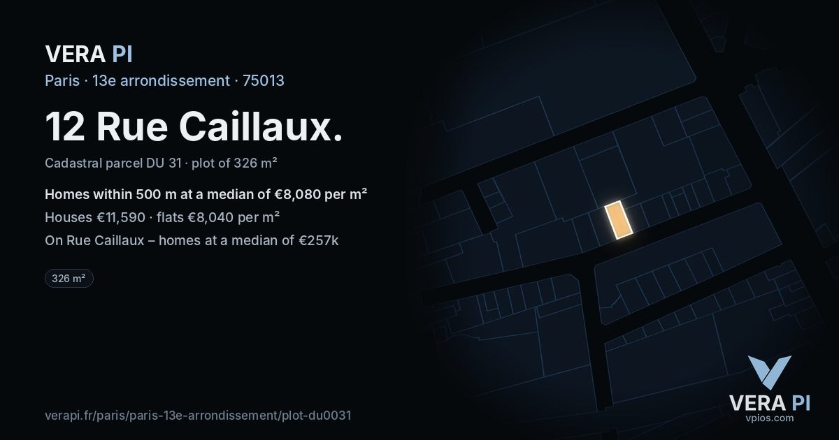 12 Rue Caillaux, 13e arrondissement at night – the plot lit, the parcels around coloured by the prices near them