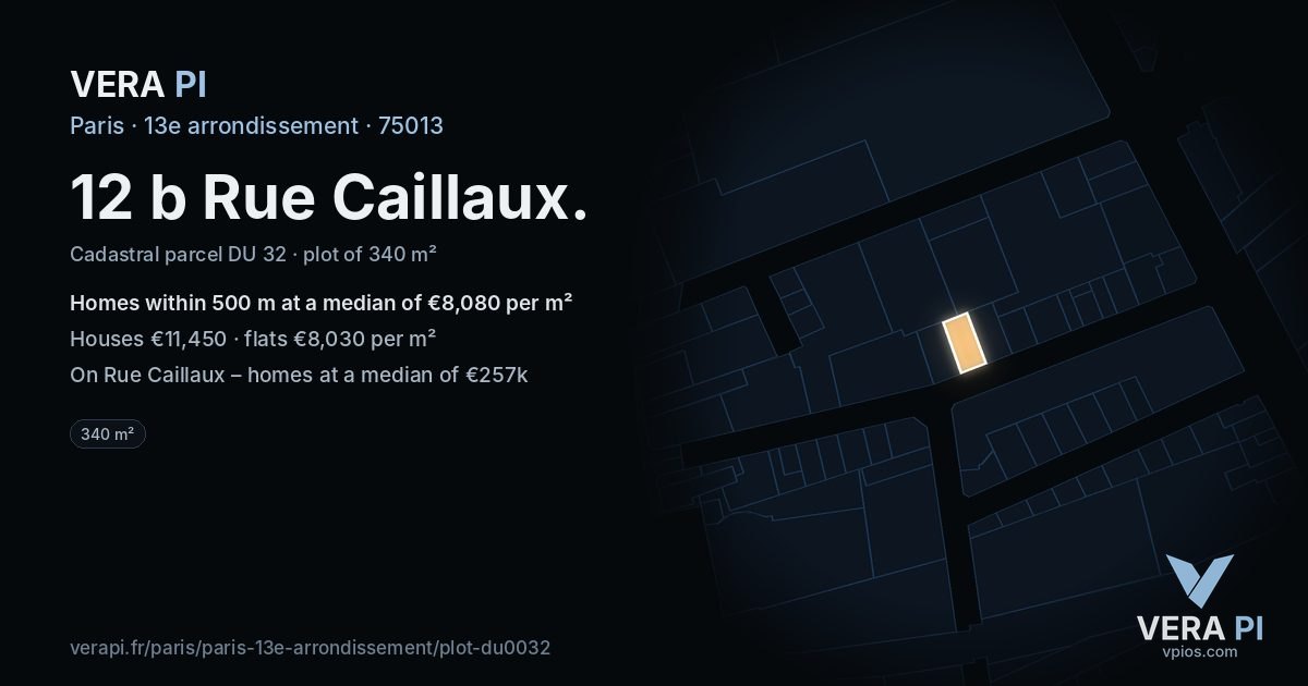 12 b Rue Caillaux, 13e arrondissement at night – the plot lit, the parcels around coloured by the prices near them