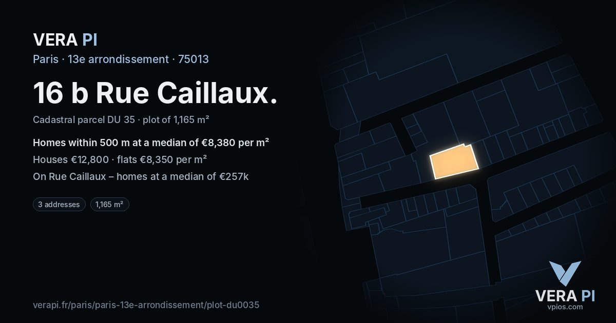 16 b Rue Caillaux, 13e arrondissement at night – the plot lit, the parcels around coloured by the prices near them