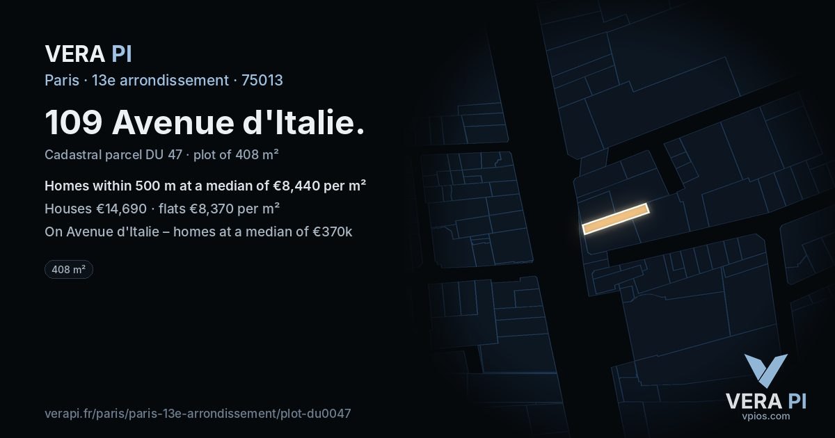 109 Avenue d'Italie, 13e arrondissement at night – the plot lit, the parcels around coloured by the prices near them