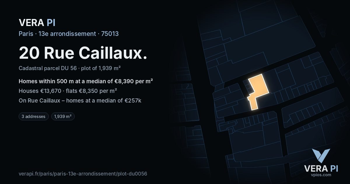 20 Rue Caillaux, 13e arrondissement at night – the plot lit, the parcels around coloured by the prices near them