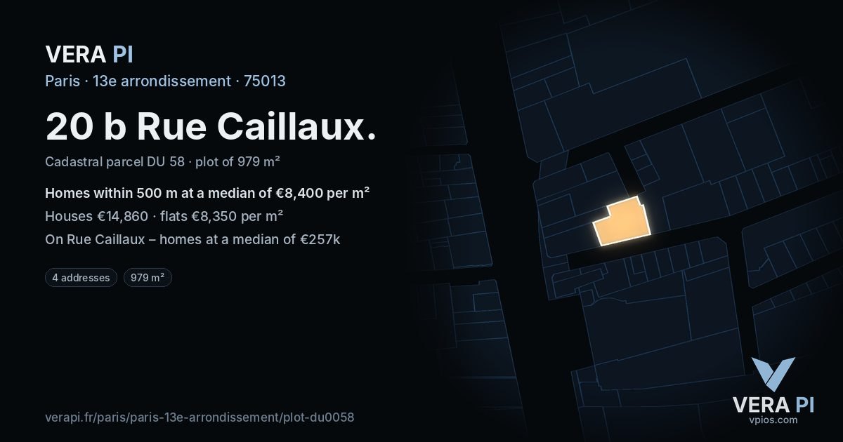 20 b Rue Caillaux, 13e arrondissement at night – the plot lit, the parcels around coloured by the prices near them
