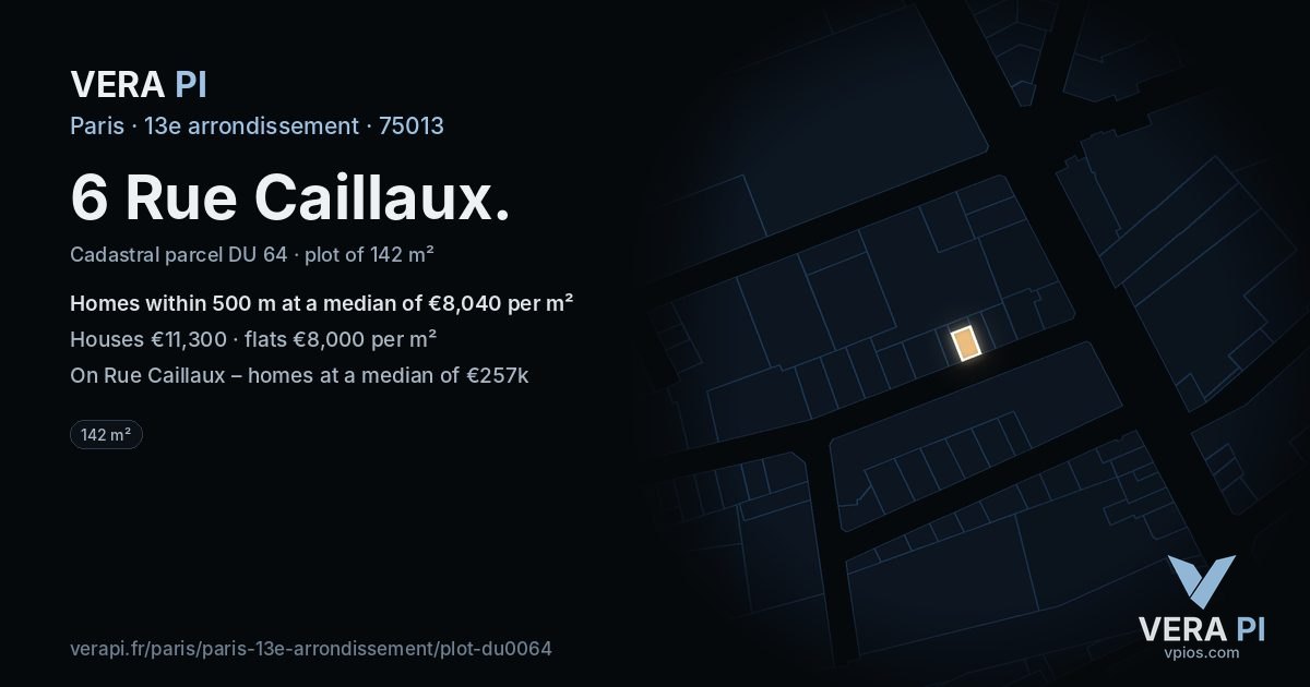 6 Rue Caillaux, 13e arrondissement at night – the plot lit, the parcels around coloured by the prices near them