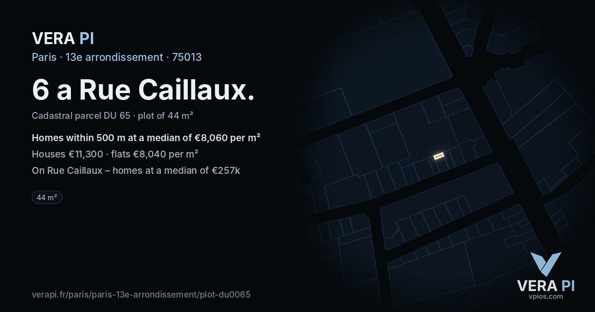 6 a Rue Caillaux, 13e arrondissement at night – the plot lit, the parcels around coloured by the prices near them