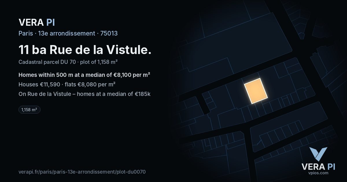 11 ba Rue de la Vistule, 13e arrondissement at night – the plot lit, the parcels around coloured by the prices near them