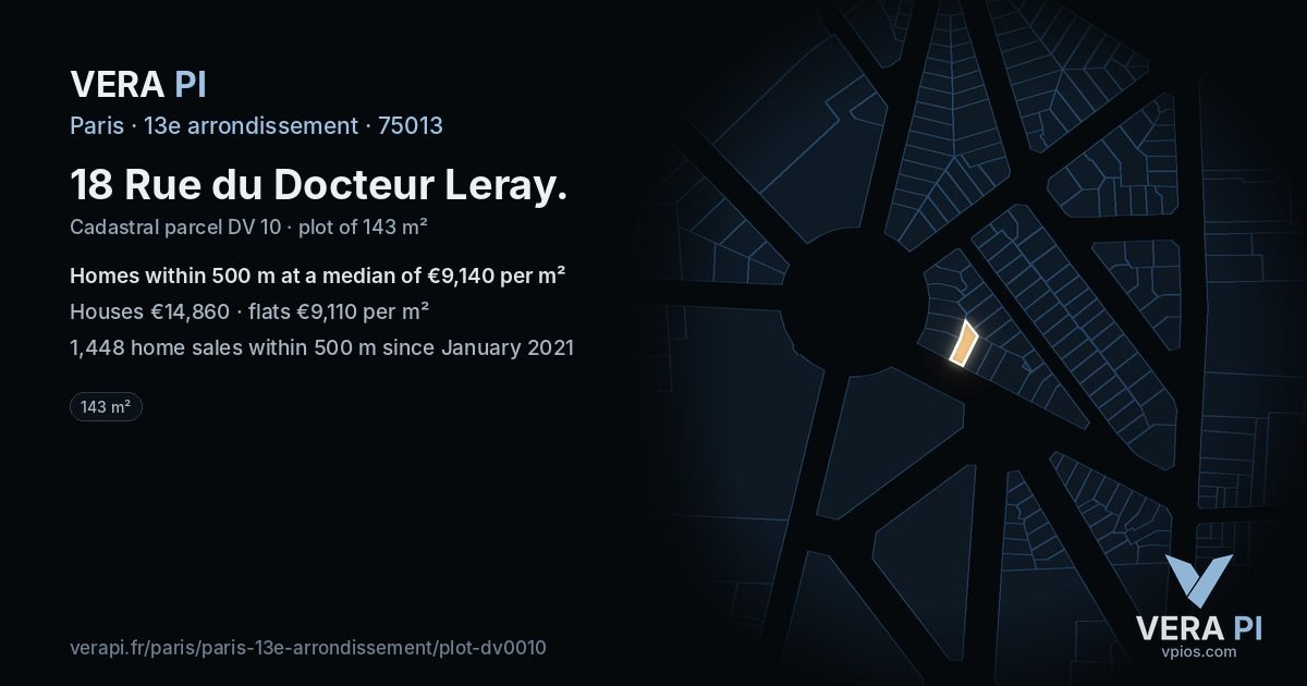 18 Rue du Docteur Leray, 13e arrondissement at night – the plot lit, the parcels around coloured by the prices near them