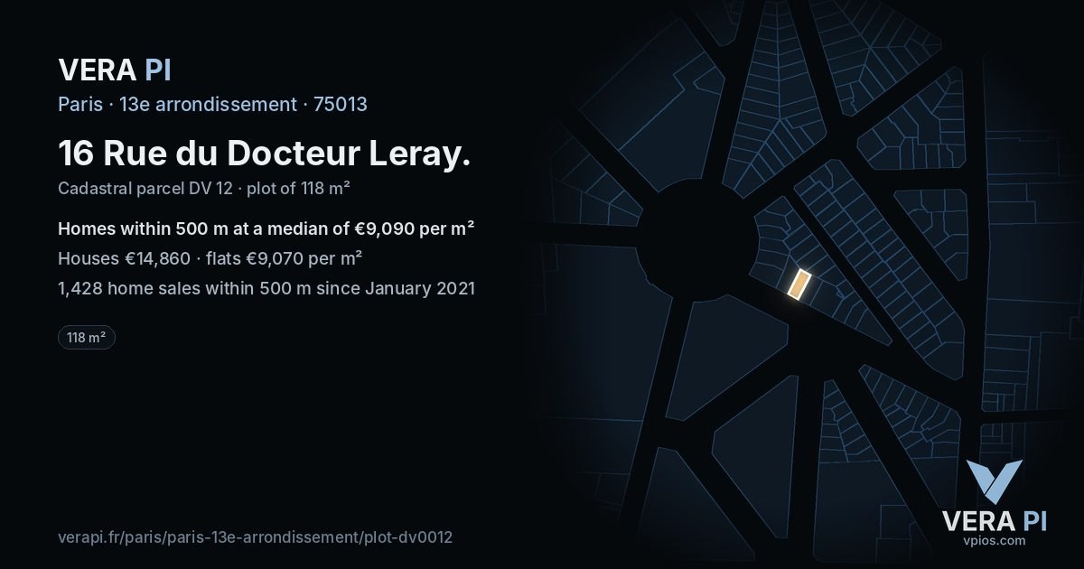 16 Rue du Docteur Leray, 13e arrondissement at night – the plot lit, the parcels around coloured by the prices near them