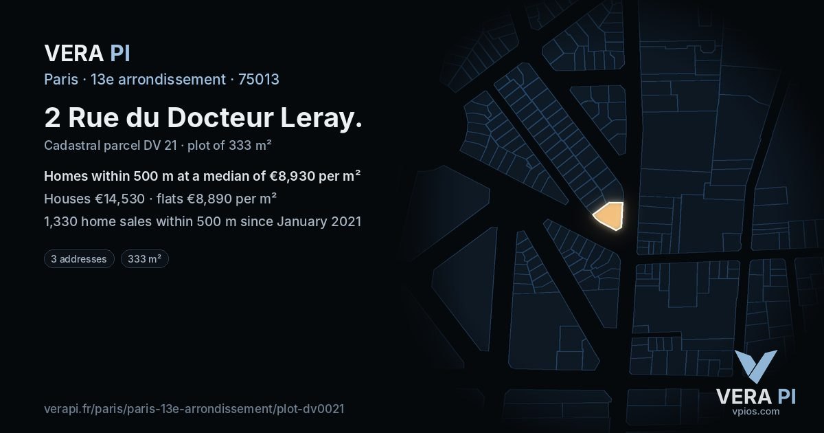 2 Rue du Docteur Leray, 13e arrondissement at night – the plot lit, the parcels around coloured by the prices near them