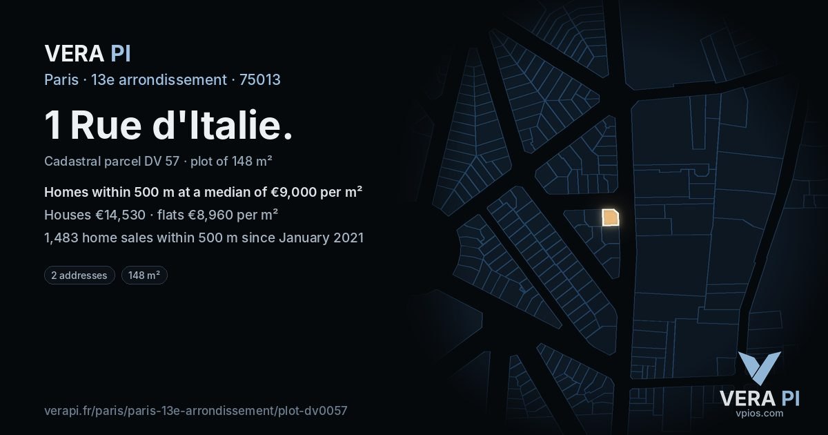 1 Rue d'Italie, 13e arrondissement at night – the plot lit, the parcels around coloured by the prices near them