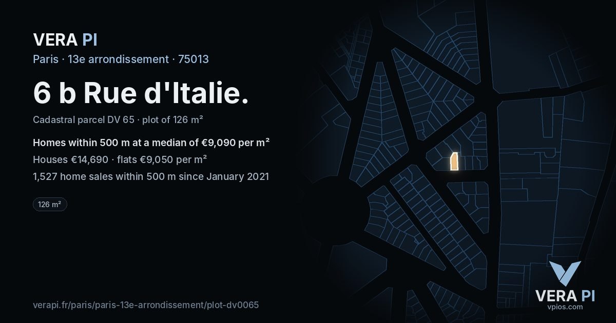 6 b Rue d'Italie, 13e arrondissement at night – the plot lit, the parcels around coloured by the prices near them