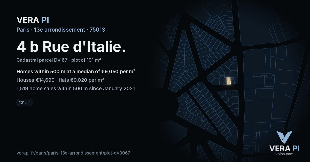 4 b Rue d'Italie, 13e arrondissement at night – the plot lit, the parcels around coloured by the prices near them