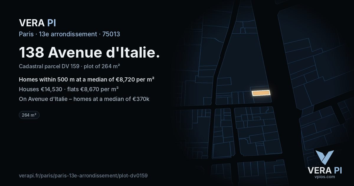 138 Avenue d'Italie, 13e arrondissement at night – the plot lit, the parcels around coloured by the prices near them