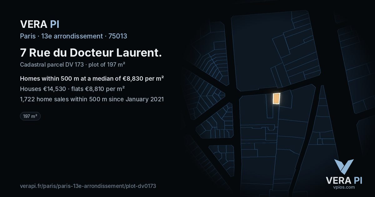 7 Rue du Docteur Laurent, 13e arrondissement at night – the plot lit, the parcels around coloured by the prices near them