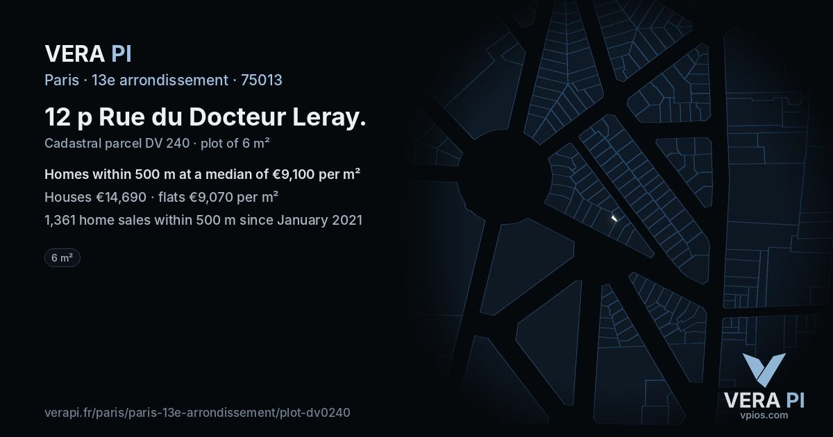 12 p Rue du Docteur Leray, 13e arrondissement at night – the plot lit, the parcels around coloured by the prices near them