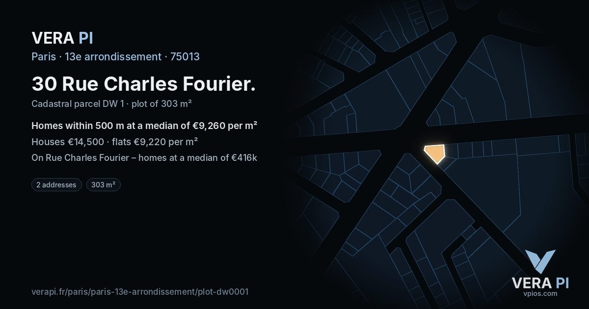 30 Rue Charles Fourier, 13e arrondissement at night – the plot lit, the parcels around coloured by the prices near them