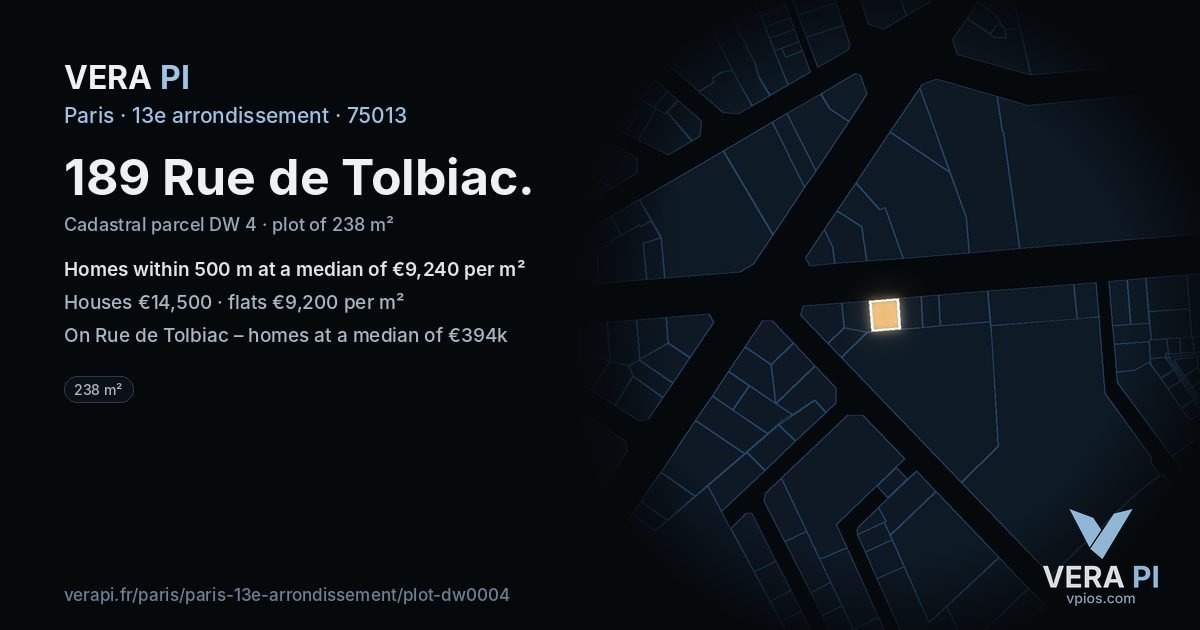 189 Rue de Tolbiac, 13e arrondissement at night – the plot lit, the parcels around coloured by the prices near them