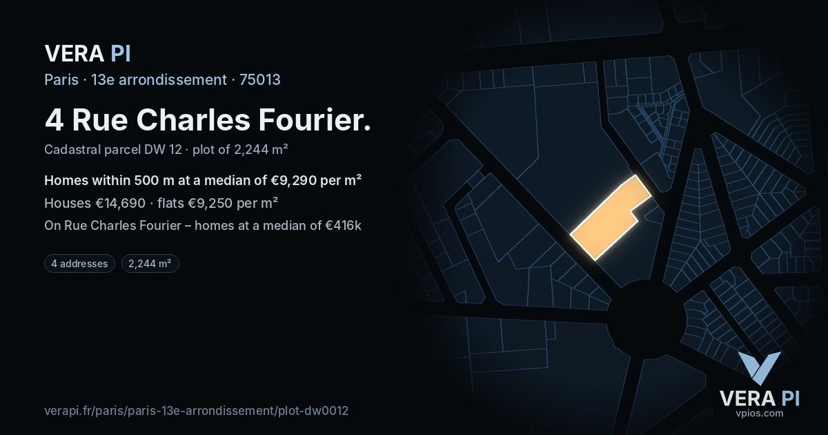 4 Rue Charles Fourier, 13e arrondissement at night – the plot lit, the parcels around coloured by the prices near them