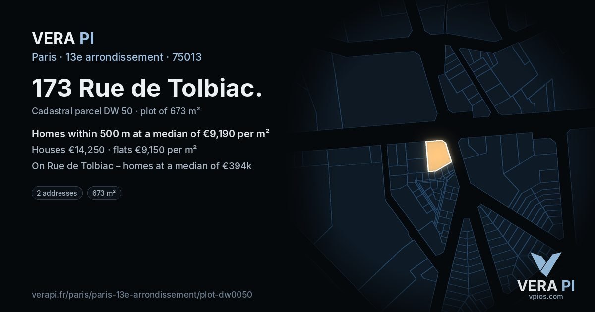 173 Rue de Tolbiac, 13e arrondissement at night – the plot lit, the parcels around coloured by the prices near them