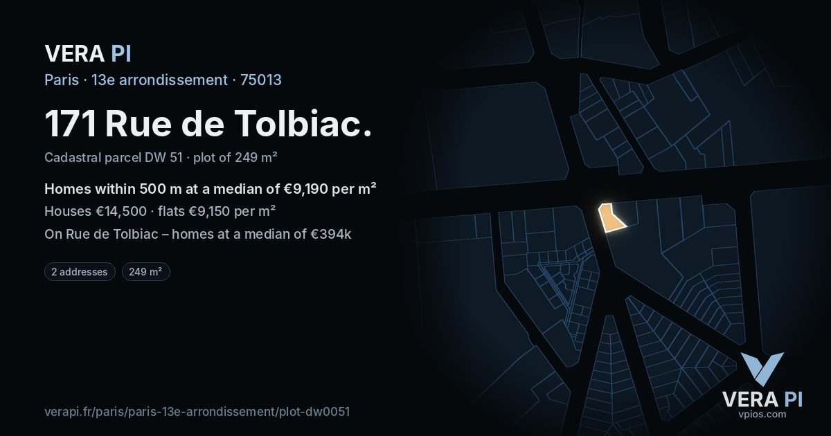 171 Rue de Tolbiac, 13e arrondissement at night – the plot lit, the parcels around coloured by the prices near them