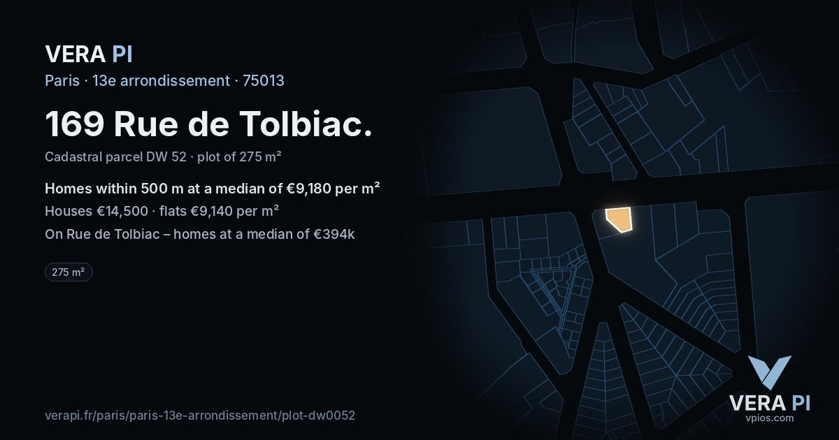 169 Rue de Tolbiac, 13e arrondissement at night – the plot lit, the parcels around coloured by the prices near them