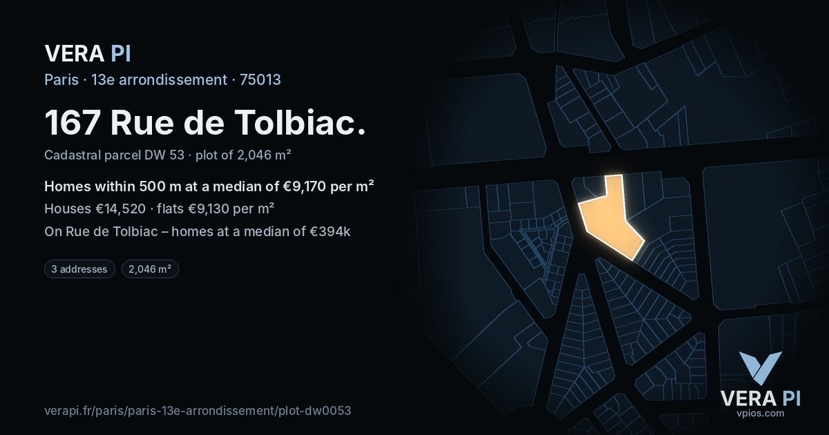 167 Rue de Tolbiac, 13e arrondissement at night – the plot lit, the parcels around coloured by the prices near them