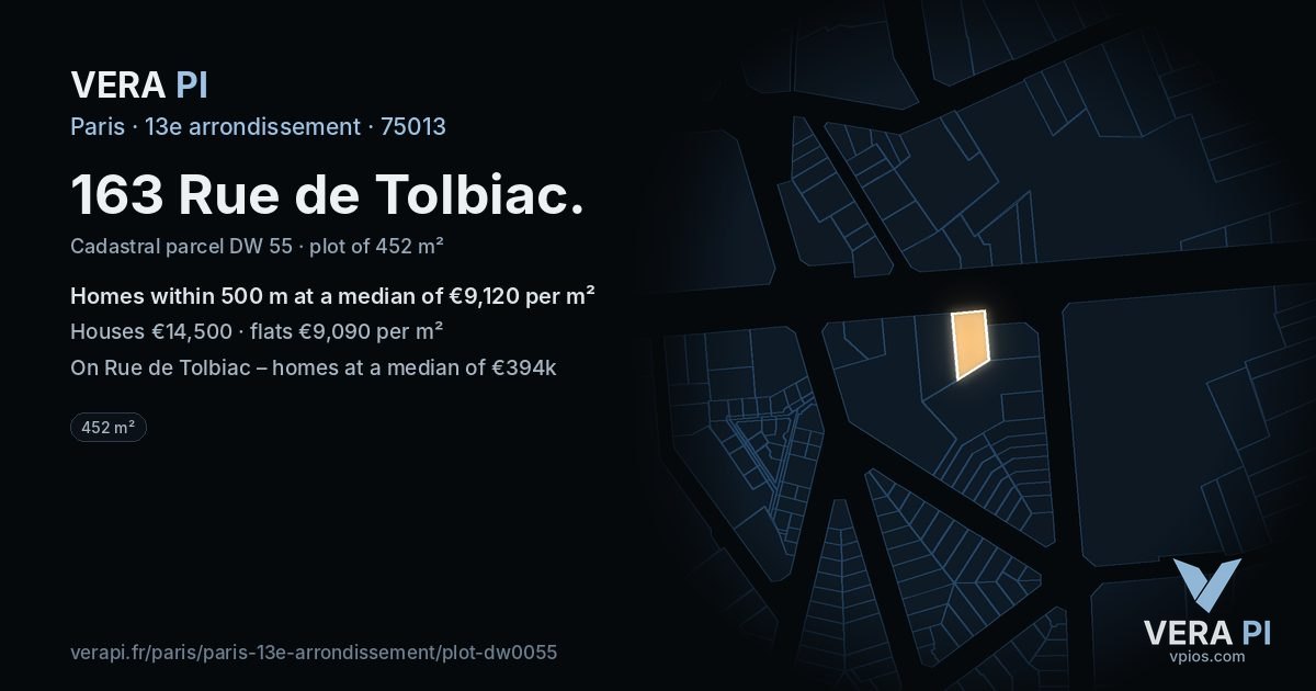 163 Rue de Tolbiac, 13e arrondissement at night – the plot lit, the parcels around coloured by the prices near them