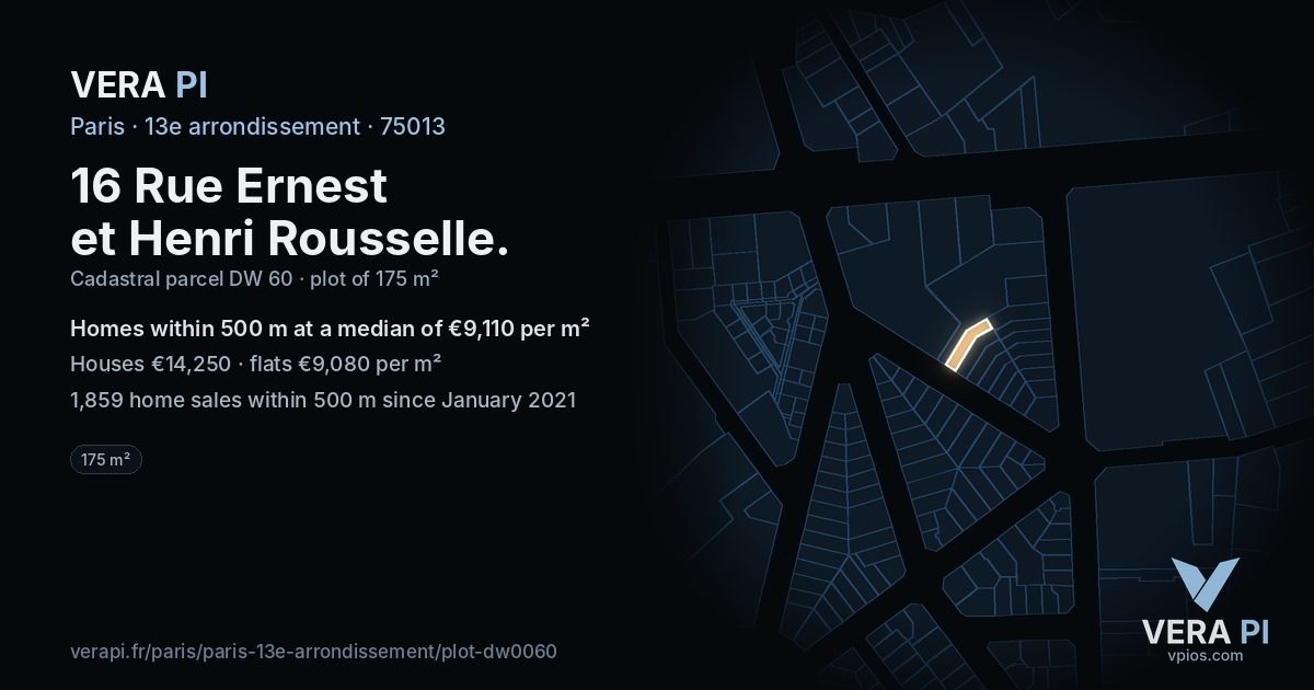 16 Rue Ernest et Henri Rousselle, 13e arrondissement at night – the plot lit, the parcels around coloured by the prices near them
