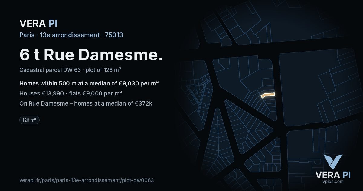 6 t Rue Damesme, 13e arrondissement at night – the plot lit, the parcels around coloured by the prices near them