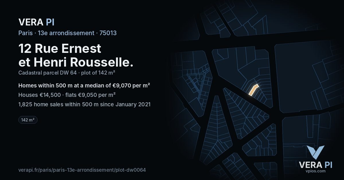 12 Rue Ernest et Henri Rousselle, 13e arrondissement at night – the plot lit, the parcels around coloured by the prices near them