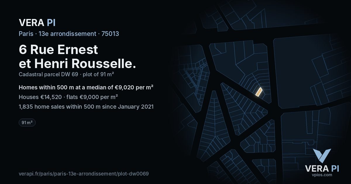 6 Rue Ernest et Henri Rousselle, 13e arrondissement at night – the plot lit, the parcels around coloured by the prices near them