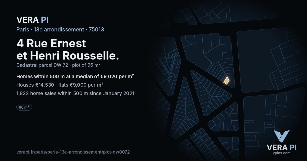 4 Rue Ernest et Henri Rousselle, 13e arrondissement at night – the plot lit, the parcels around coloured by the prices near them