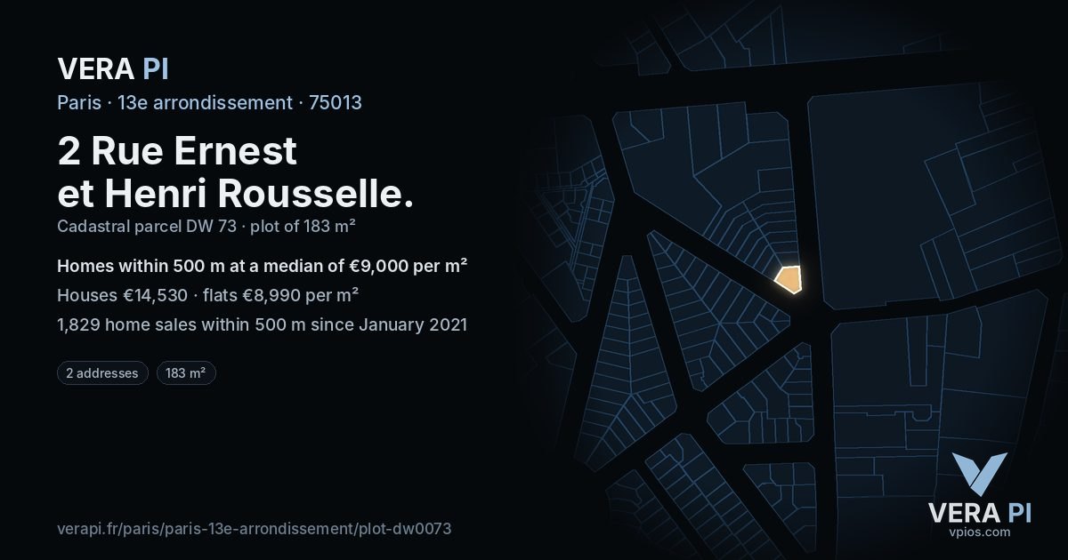 2 Rue Ernest et Henri Rousselle, 13e arrondissement at night – the plot lit, the parcels around coloured by the prices near them