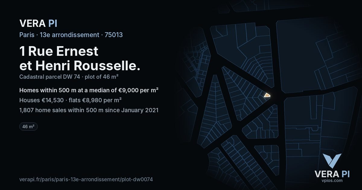 1 Rue Ernest et Henri Rousselle, 13e arrondissement at night – the plot lit, the parcels around coloured by the prices near them