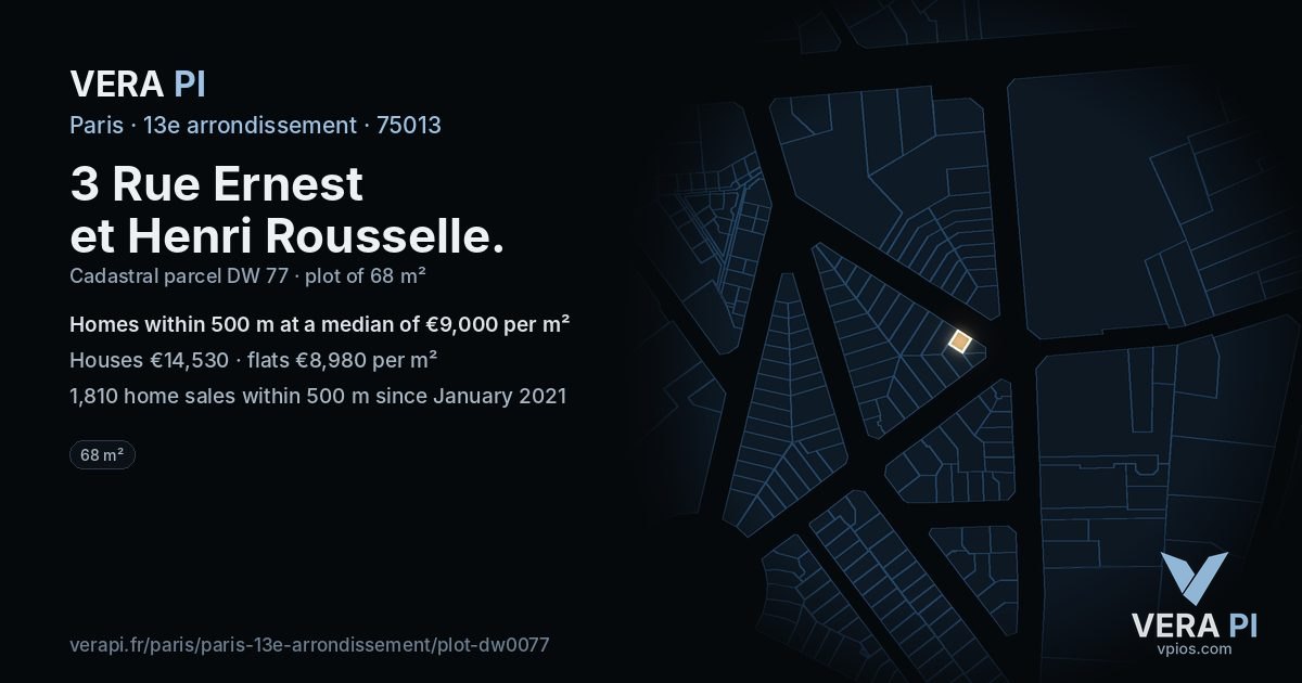 3 Rue Ernest et Henri Rousselle, 13e arrondissement at night – the plot lit, the parcels around coloured by the prices near them