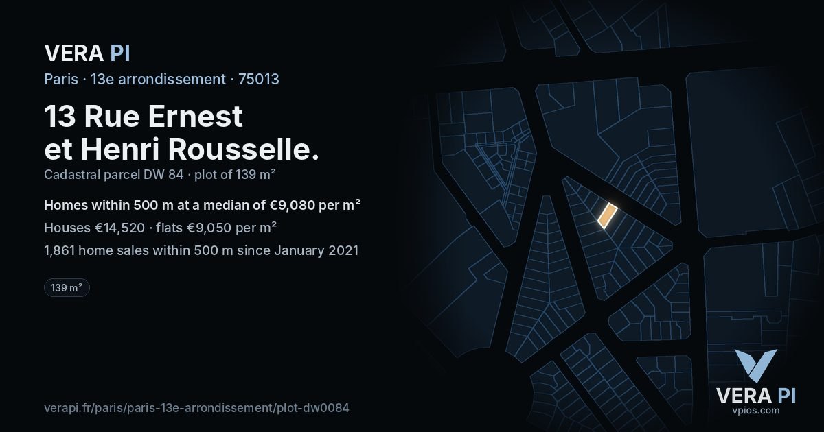 13 Rue Ernest et Henri Rousselle, 13e arrondissement at night – the plot lit, the parcels around coloured by the prices near them