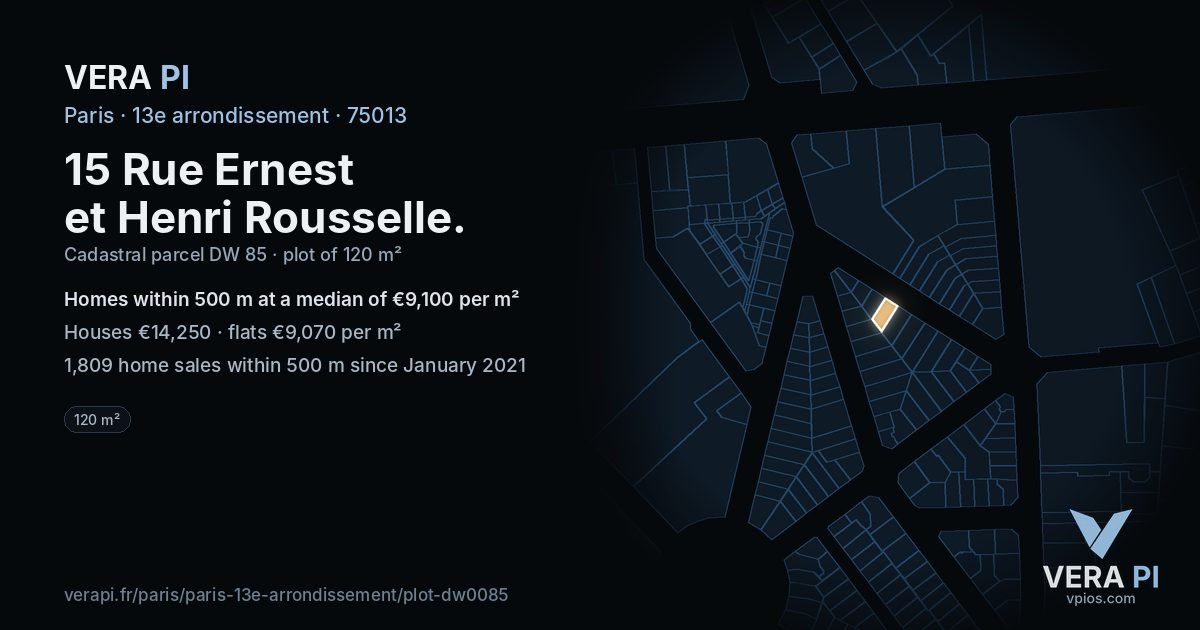 15 Rue Ernest et Henri Rousselle, 13e arrondissement at night – the plot lit, the parcels around coloured by the prices near them