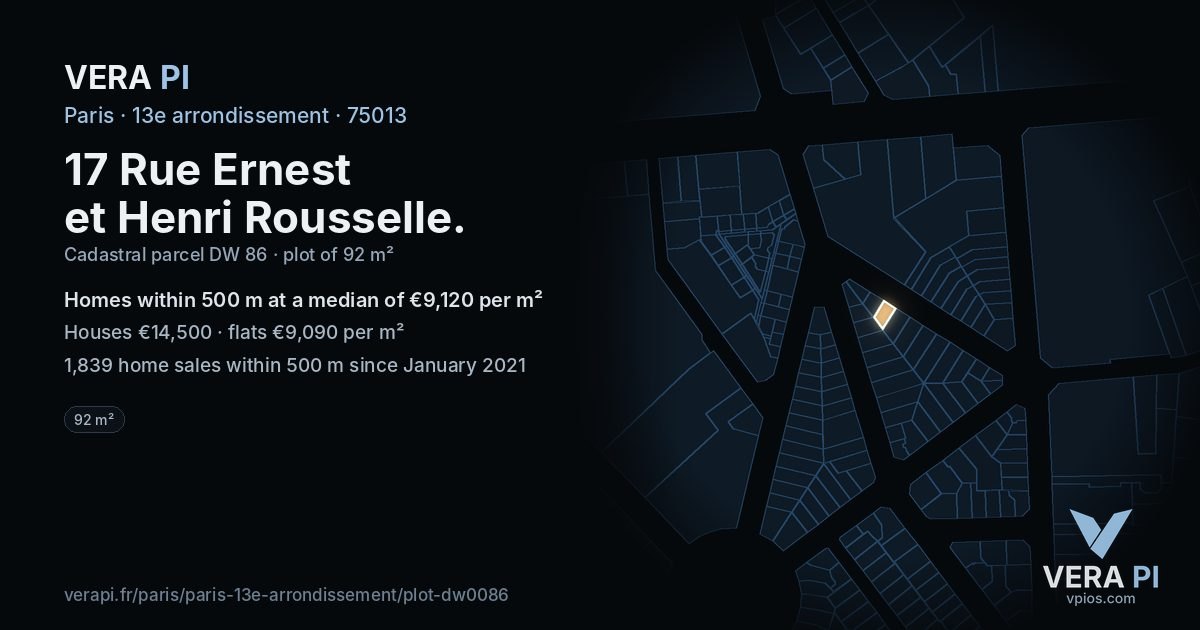 17 Rue Ernest et Henri Rousselle, 13e arrondissement at night – the plot lit, the parcels around coloured by the prices near them