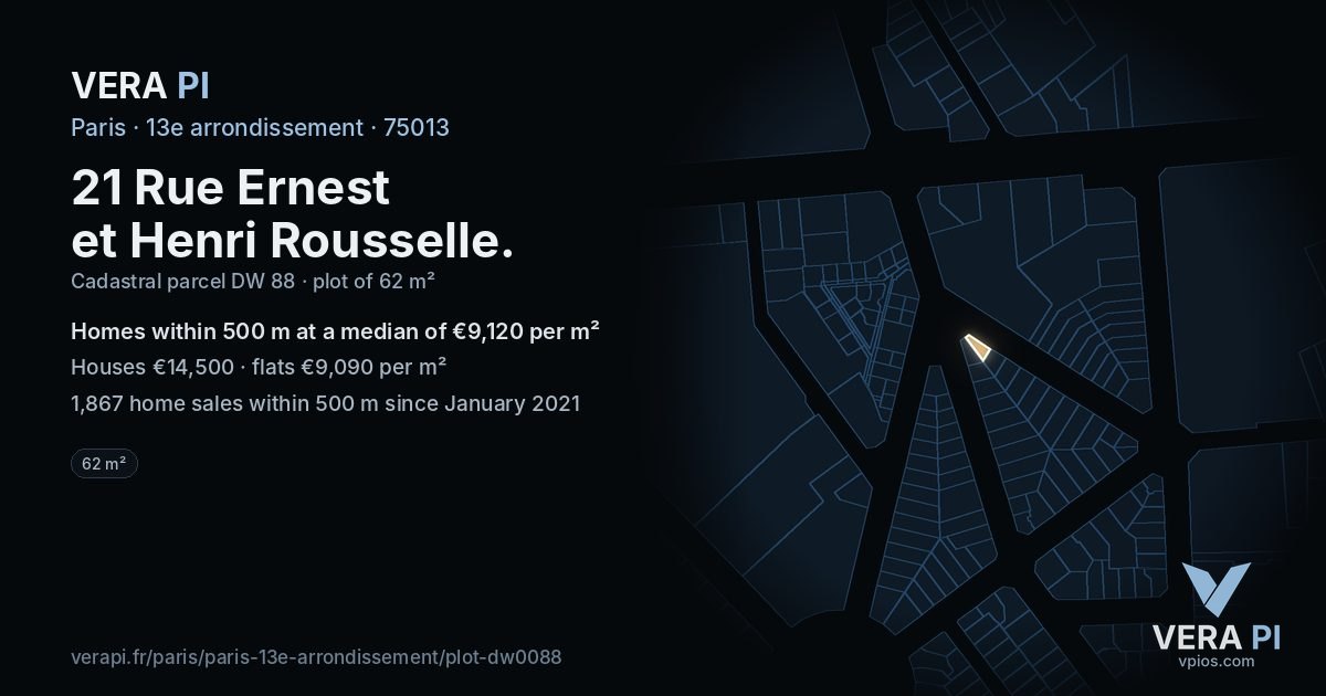 21 Rue Ernest et Henri Rousselle, 13e arrondissement at night – the plot lit, the parcels around coloured by the prices near them