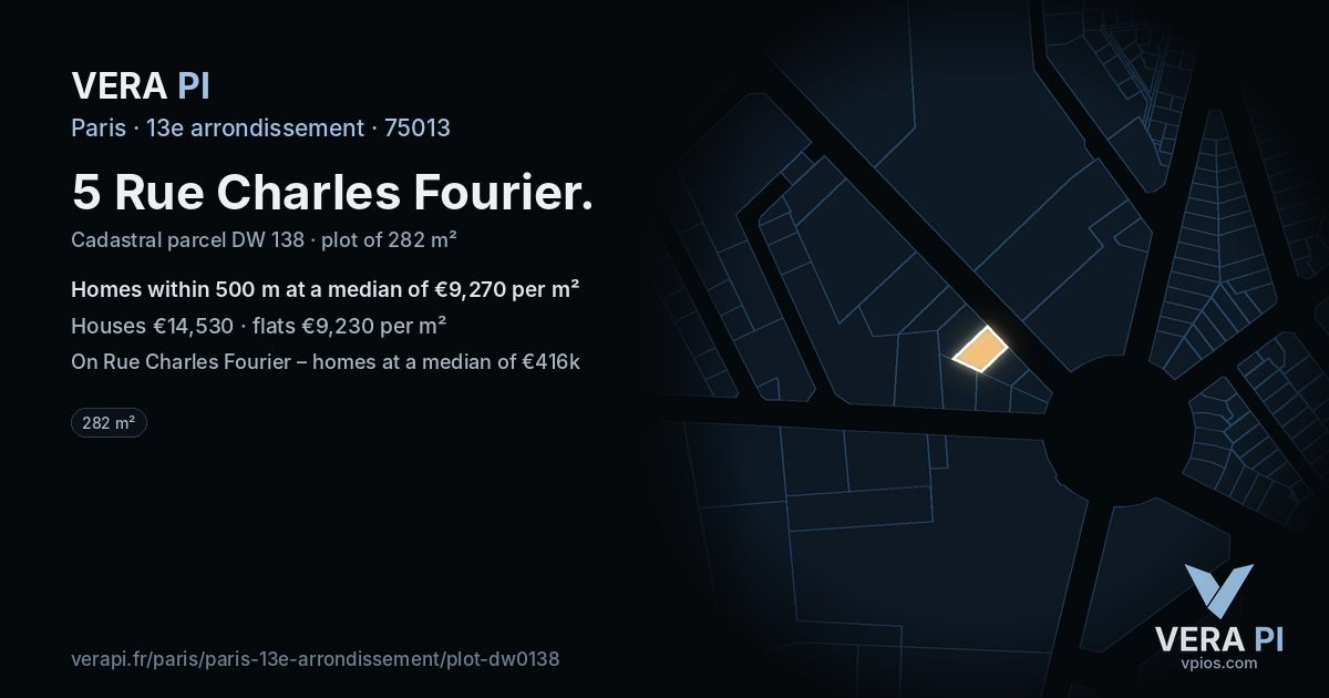 5 Rue Charles Fourier, 13e arrondissement at night – the plot lit, the parcels around coloured by the prices near them
